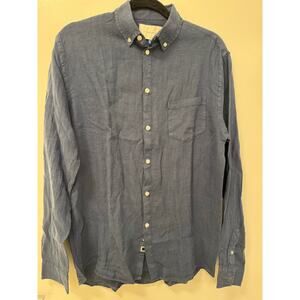Solid & Striped Button-Down Shirt Men's Large Navy Linen Business Career NWT